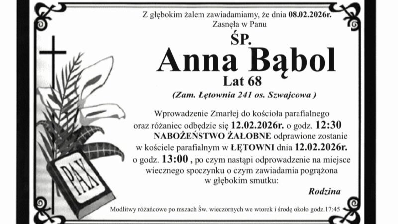 Anna Bąbol, lat 68