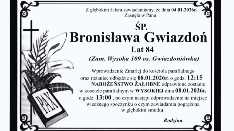 Bronisława Gwiazdoń, lat 84