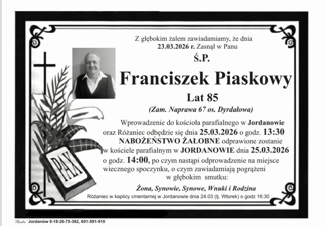 Franciszek Piaskowy, lat 85