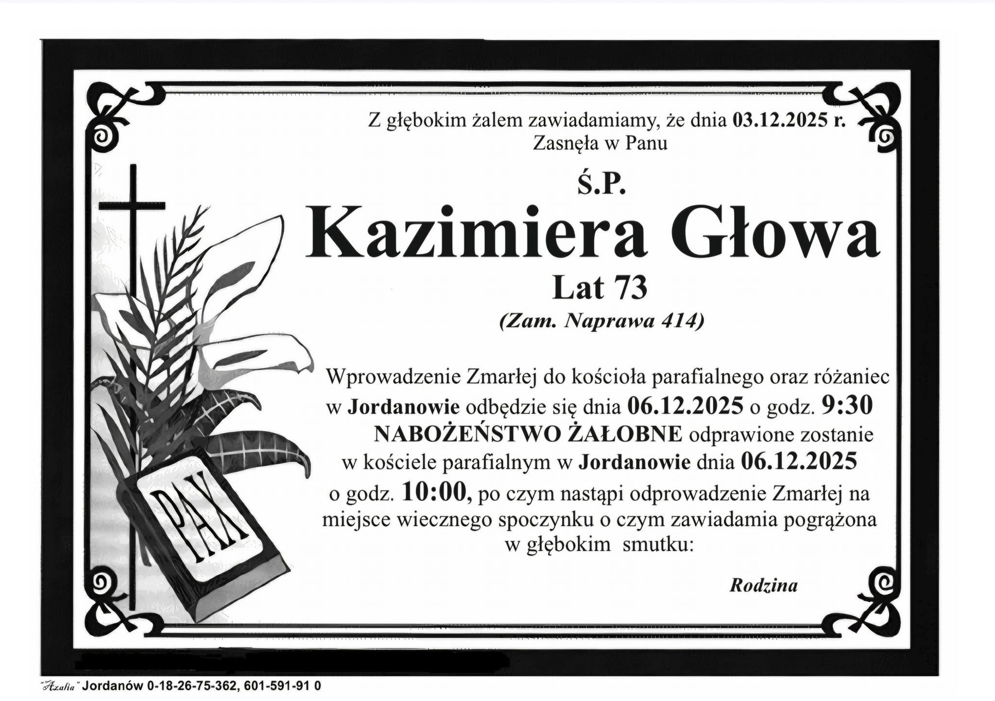 Kazimiera Głowa, lat 73