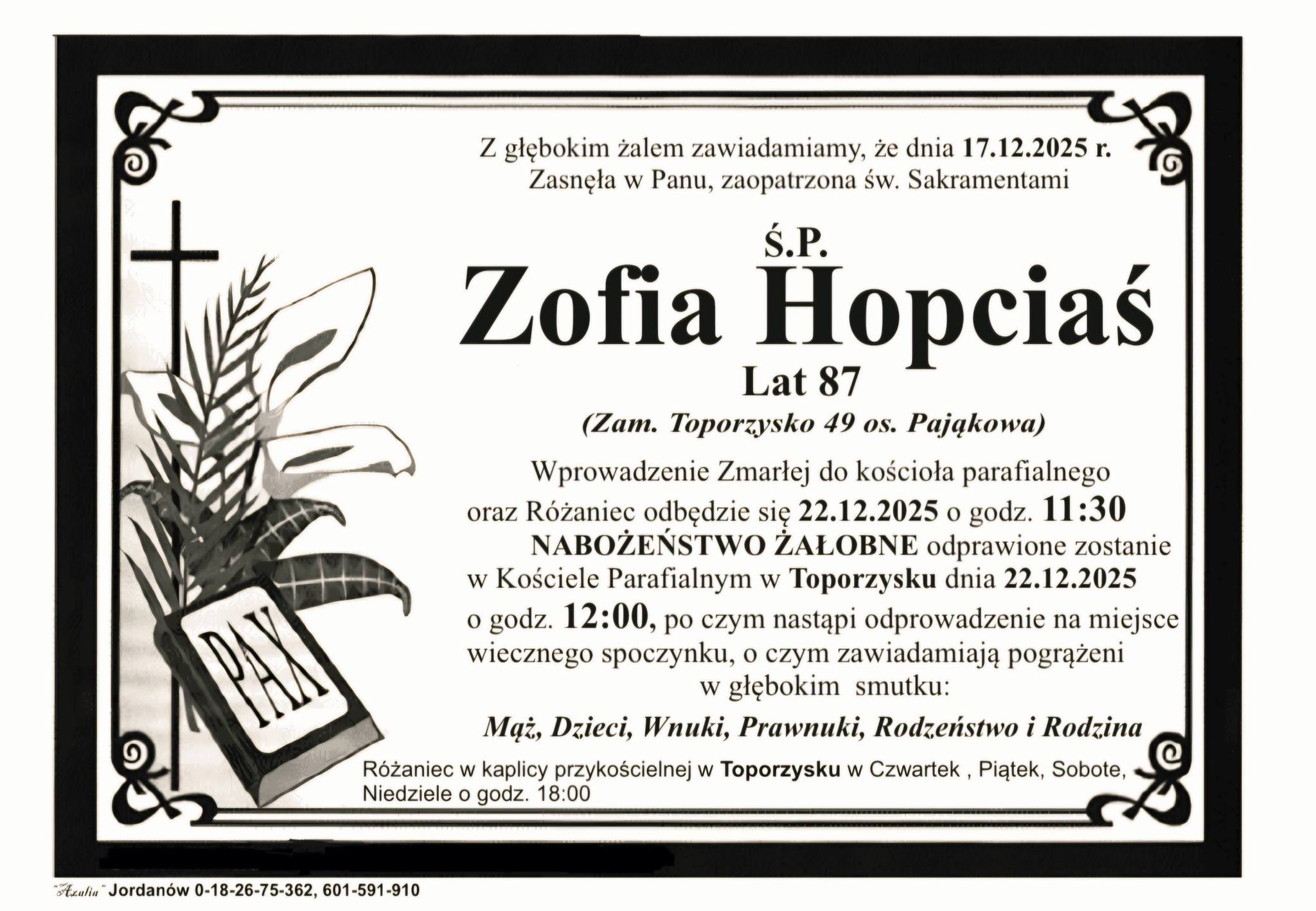 Zofia Hopciaś, lat 87